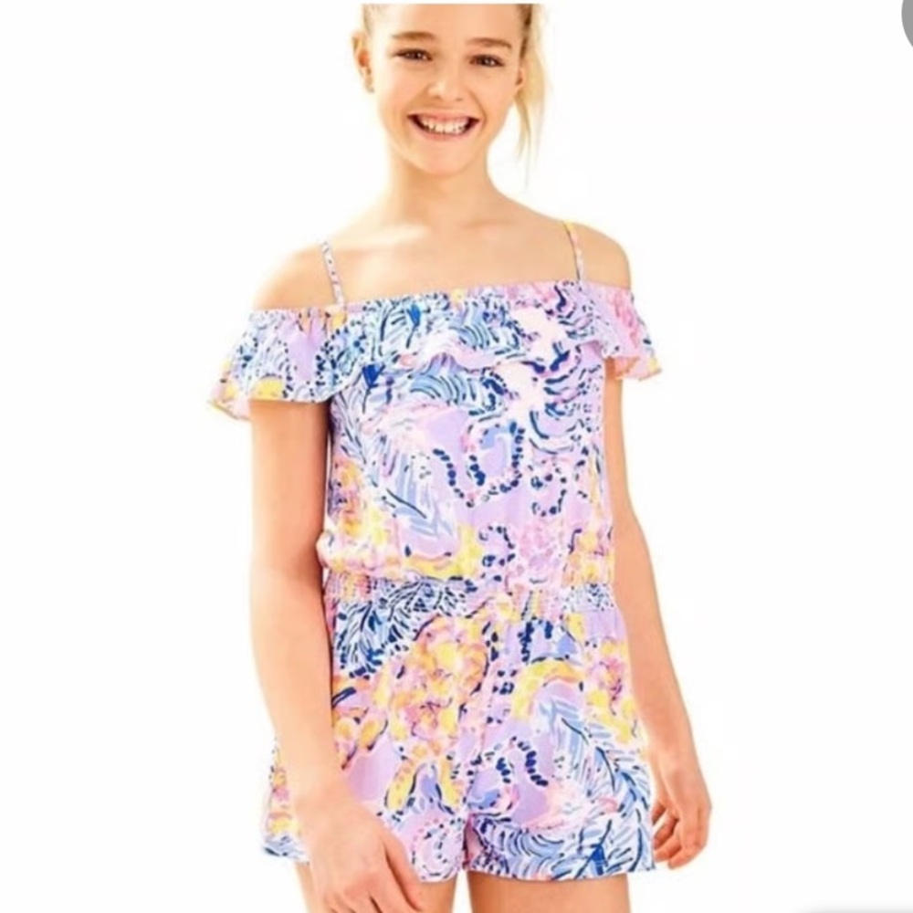 Lilly Pulitzer Girls Emoni Romper in Lilac Verbena Ruffle